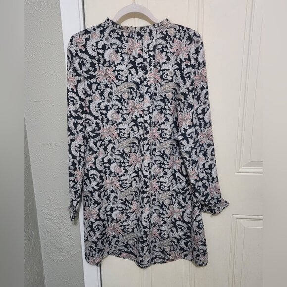 LOFT Women's Vine Ruffle Floral Paisley Split Neck Shirt Dress - Picture 9 of 16